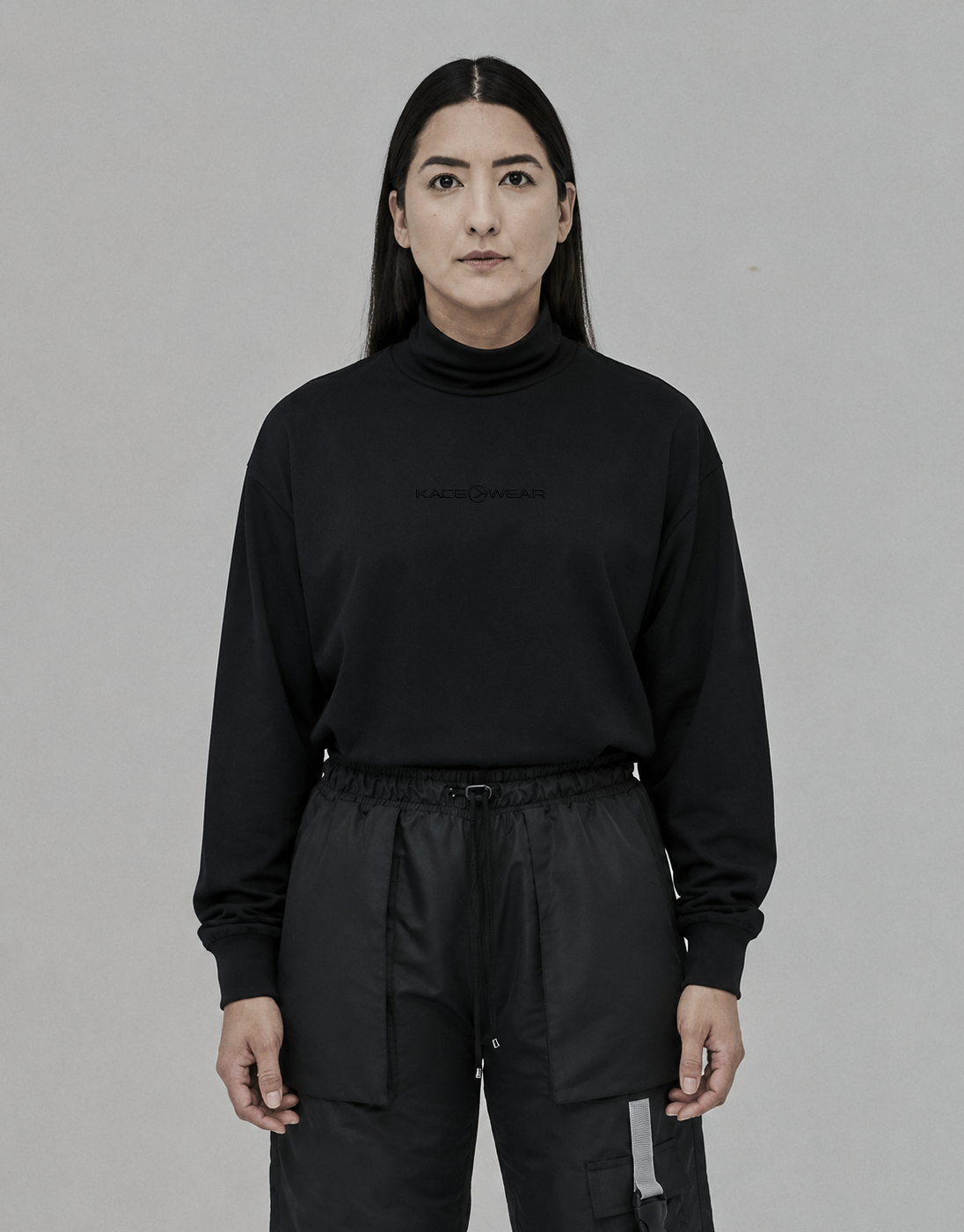 Women's Mock Neck Fleece Sweatshirt Black