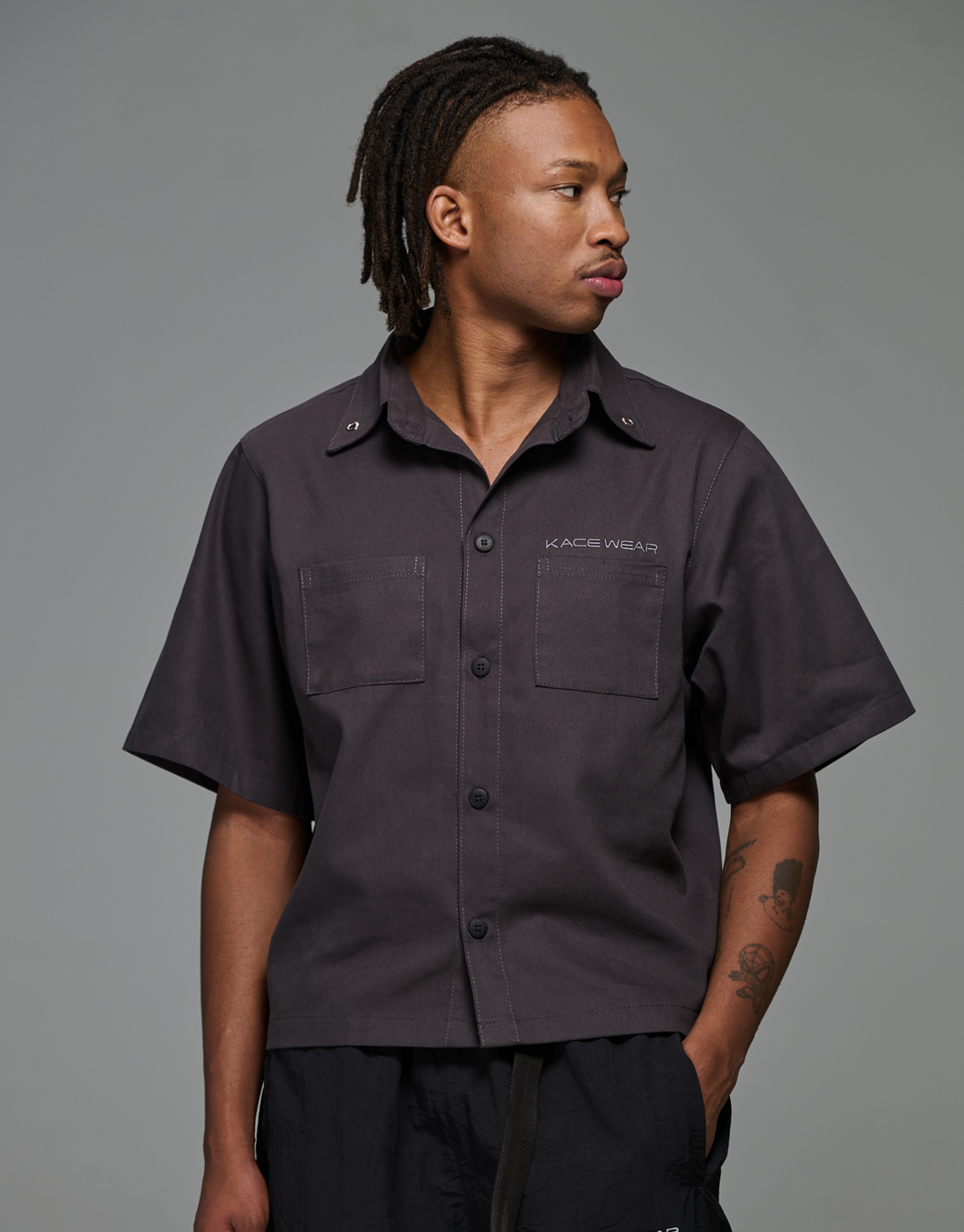 Grey Reworked Boxy Button-Up Shirt