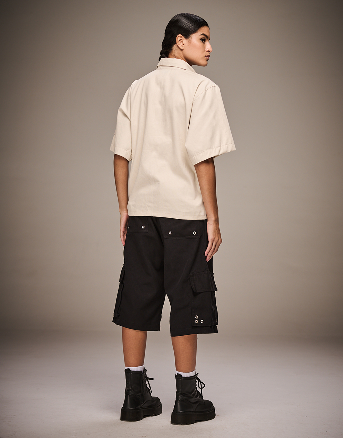 Boxy Cream Rework Zip Shirt