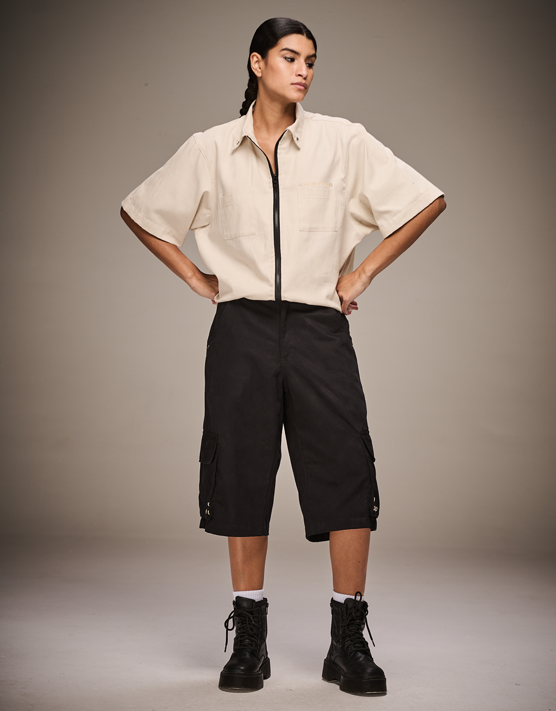 Boxy Cream Rework Zip Shirt