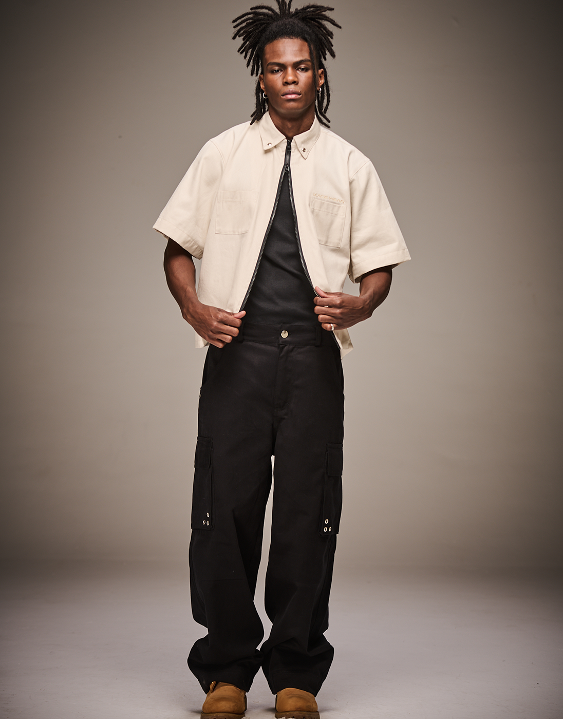 Boxy Cream Rework Zip Shirt