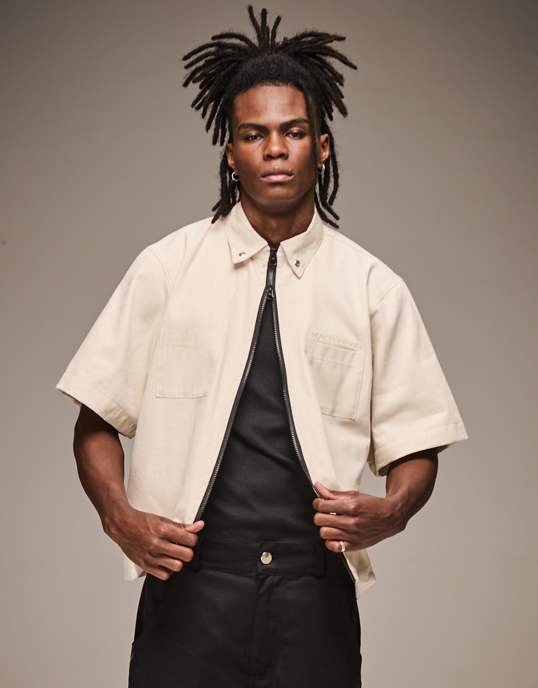 Boxy Cream Rework Zip Shirt
