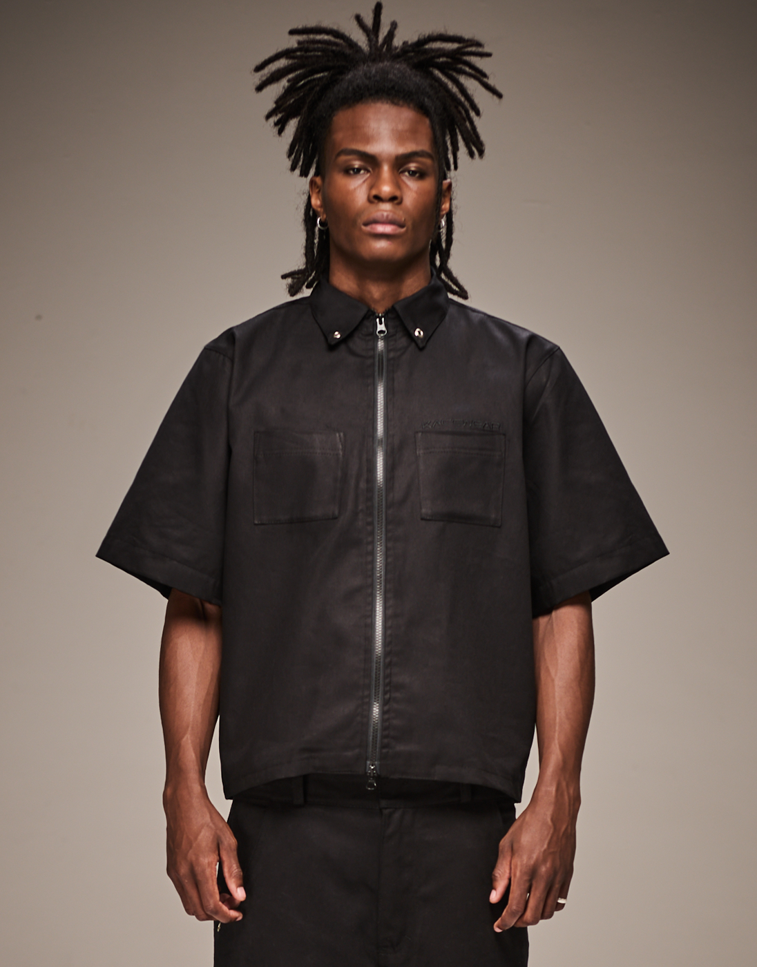 Black Boxy Rework Zipper Shirt