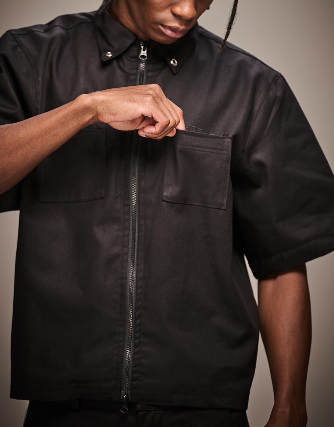 Black Boxy Rework Zipper Shirt