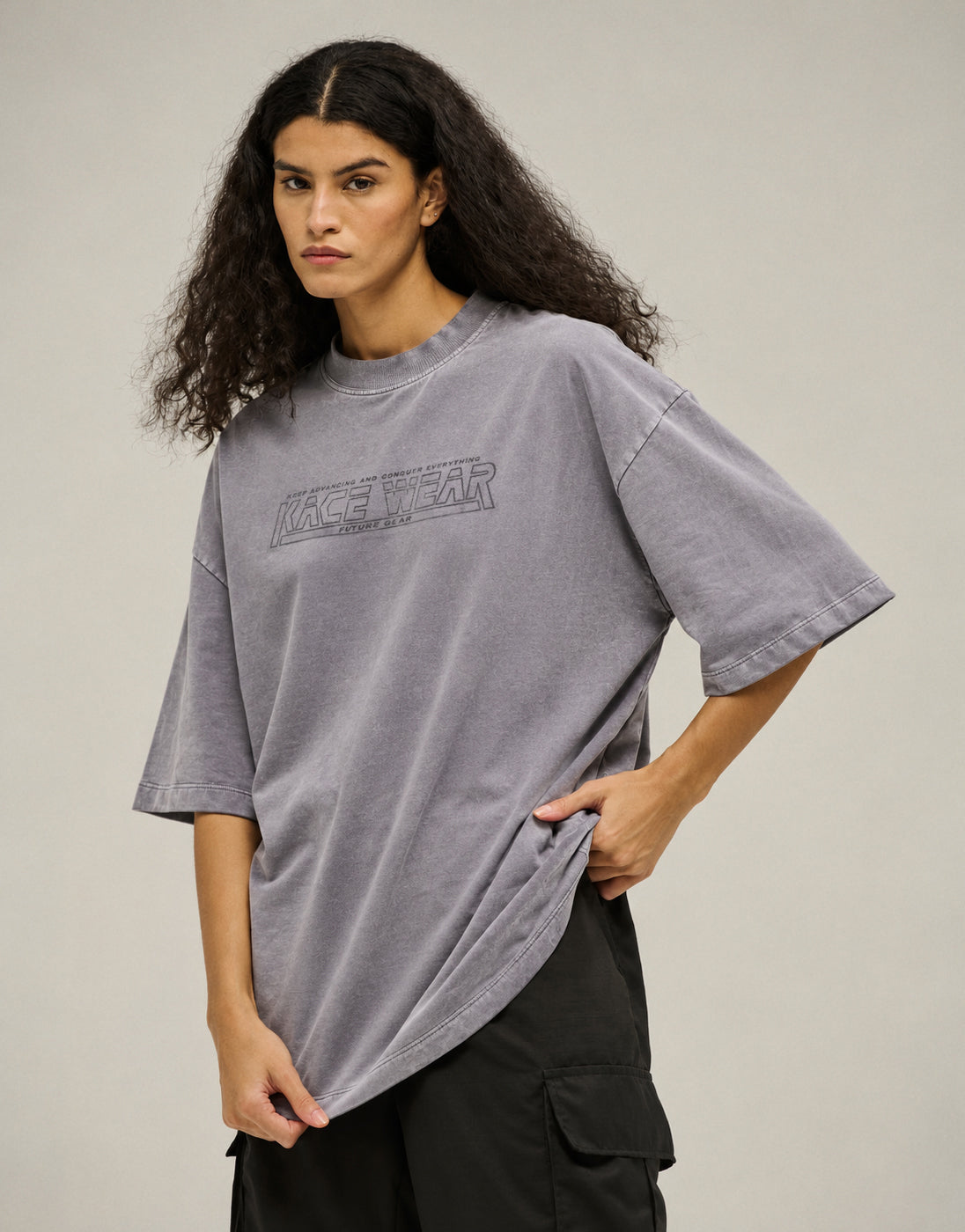 Camiseta Boxy Estonada Solid Cinza