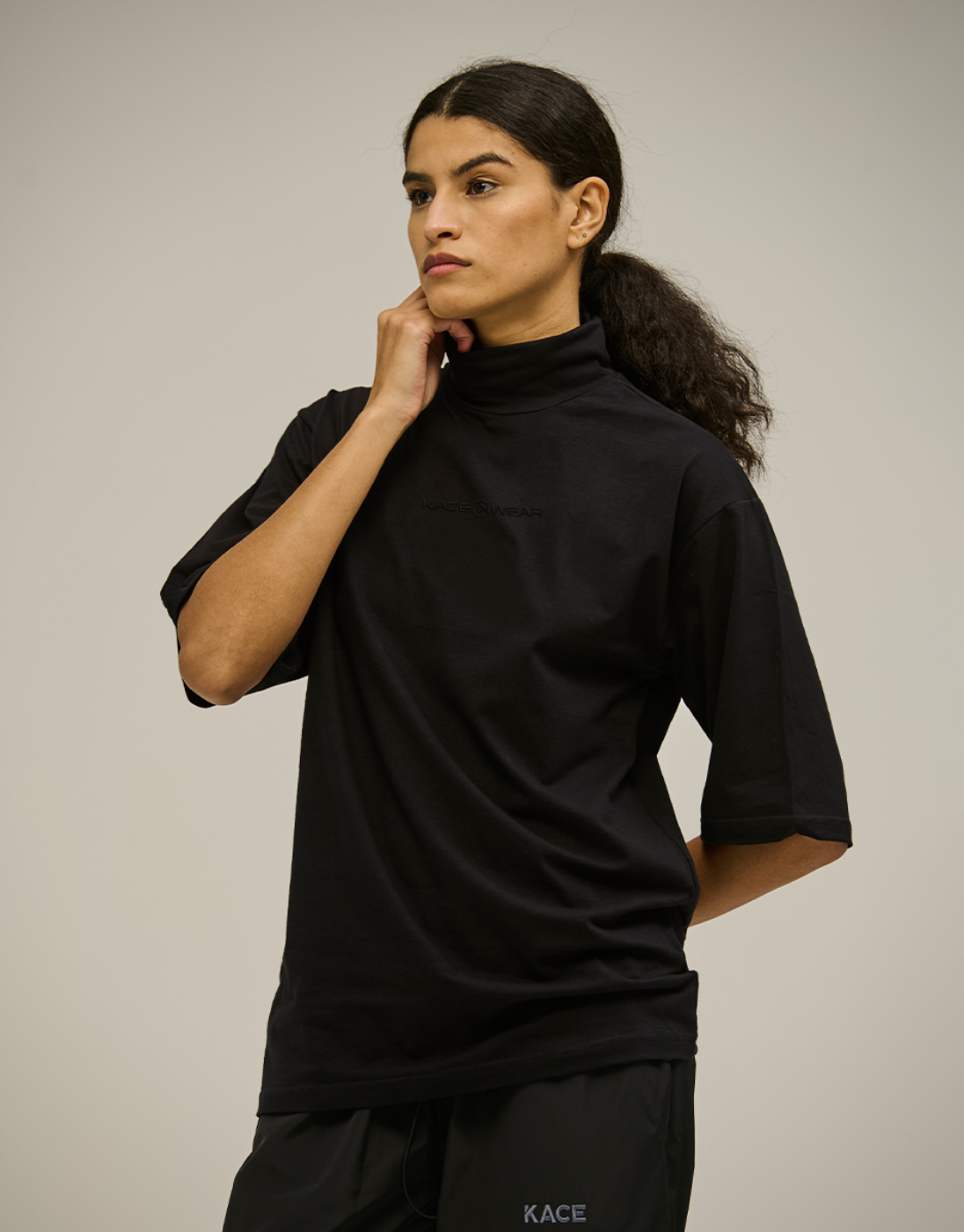 Black Oversized High-Neck Blouse