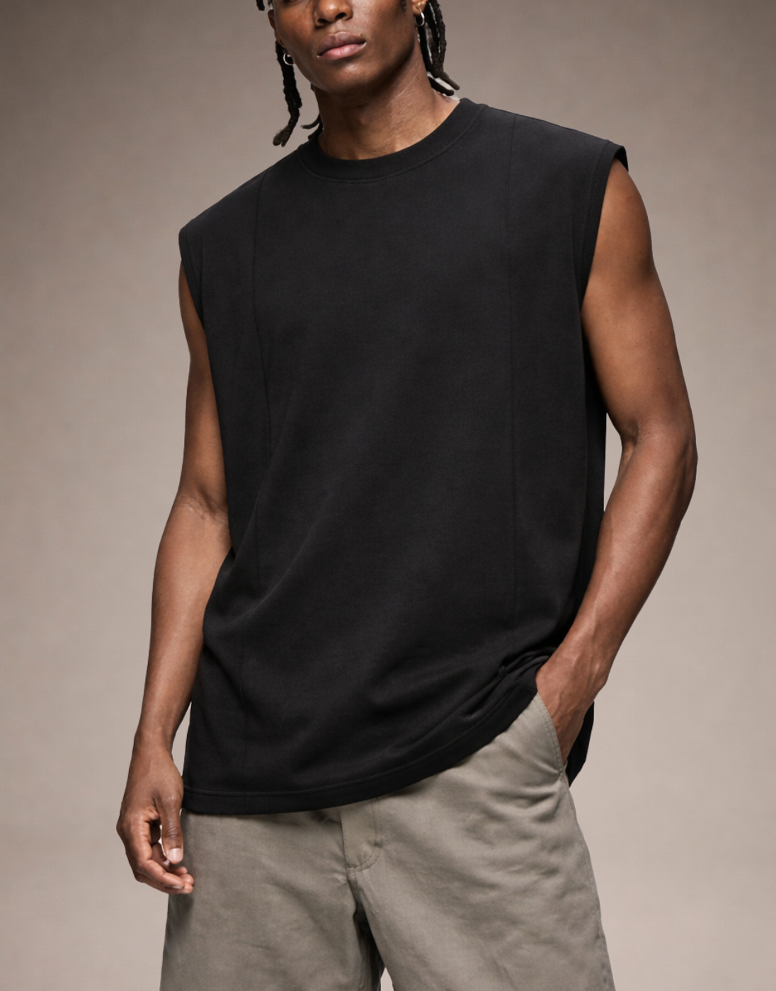 Black Plain Boxy Tank Top