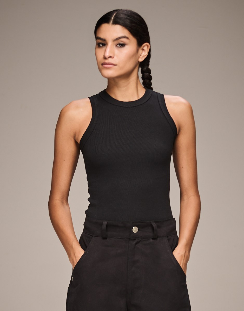 Women's Black Ribbed Tank Top