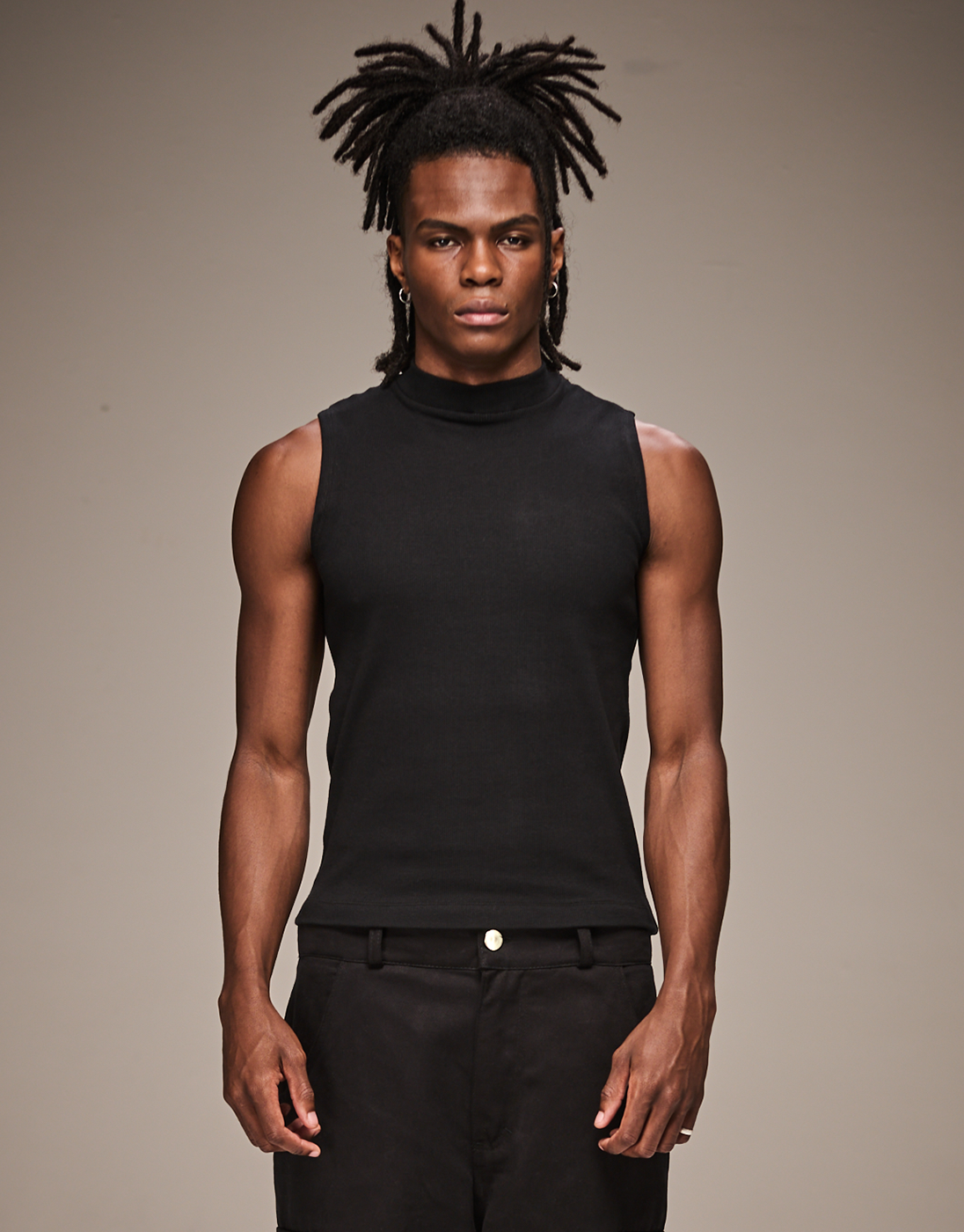 Cloud Black High Neck Tank Top